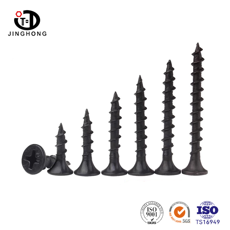 Czarne śruby do blachy z łbem stożkowym